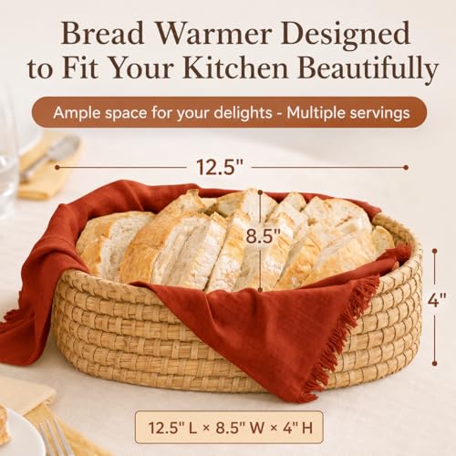 HofArtisan Vine Bread Warmer Basket with Stone – Sourdough & Roll Serving