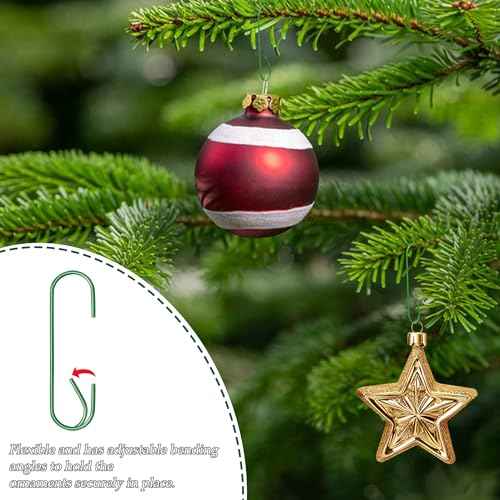 Quacc 100 PCS Green Bauble Hooks Metal Ornament Hooks for Christmas Tree Wreaths Home Kitchen Party Decoration (Green)