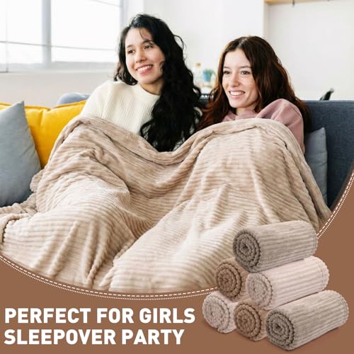 Buryeah 6-Pack Fleece Throw Blankets 50x60 Inches Soft Warm Plush for Sofa Bed Dark Brown & Light Brown