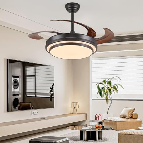 Y48D005 48-Inch Reversible Retractable Ceiling Fan with Lights - Black