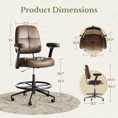 Perledesign Drafting Executive Tall Office Chair - Vintage Brown, Normal Thick
