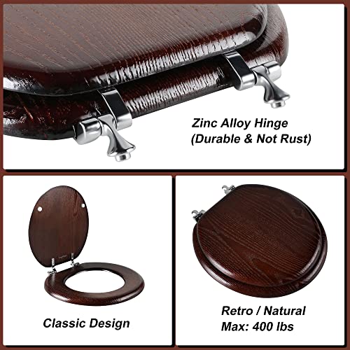 Angel Shield Wooden Toilet Seat - Dark Walnut, Round, Easy Install