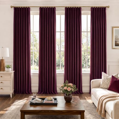 Ruby Velvet Curtain Set with Pinch Pleats - 4 Panels 40x84 Inch, Blackout, Elegant Home Decor