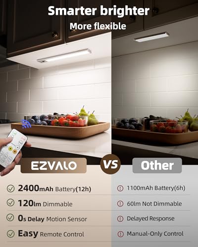 EZVALO 10 Inch 5-Pack Rechargeable Magnetic Under Cabinet Lights with Dimmable & 3 Color Temp, Wireless Motion Sensor & Remote