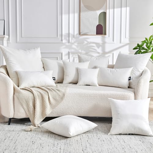 White 20x20 Inch Feather Down Throw Pillow Inserts Set of 2 - Organic Cotton Cover