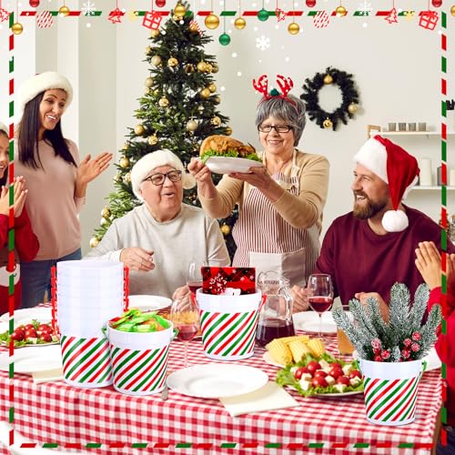 Sliner 16 Pcs Christmas Plastic Buckets with Red/Green Handles – Gift & Party Ice Buckets (16 Count)