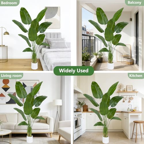 6Ft Artificial Bird of Paradise Tree with White Planter - Faux Tropical Indoor Plant