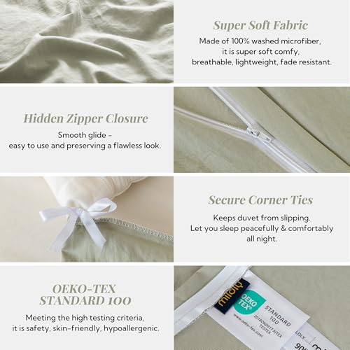 MILDLY King Ultra Soft Duvet Cover Set Mist Sage 3pcs No Comforter - Queen Size