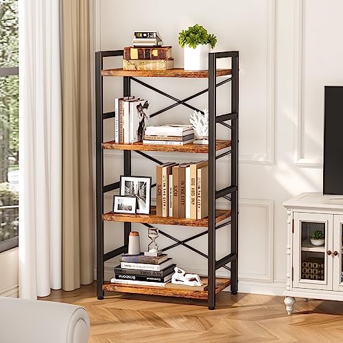 Homeiju 4-Tier Rustic Metal Bookshelf - Small Storage Organizer for Living Room & Bedroom