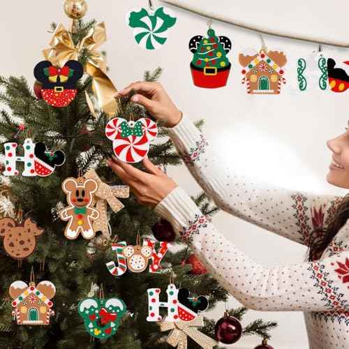 Christmas Tree Hanging Ornaments, 12Pcs Wooden Mouse Decorations for Holiday Christmas Trees Hanging Slices with Ropes Party Xmas