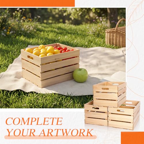 Wooden Storage Crates Set - Unfinished Rustic Display Boxes, 12x10x8 Inches, 3 Pack