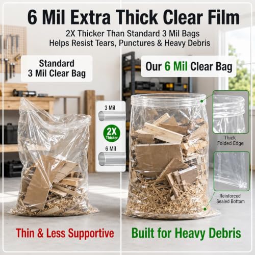Clear 6 Mil Heavy Duty Contractor Trash Bags - 50/55/60 Gallon, 20 Pack - Variation: Clear-6 Mil