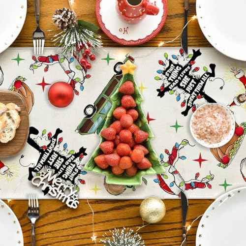 Christmas Vacation Table Runner Red and Green Vaction Xmas Table Cover Winter Seasonal Holiday Decor Merry Christmas Decorations for Home Party
