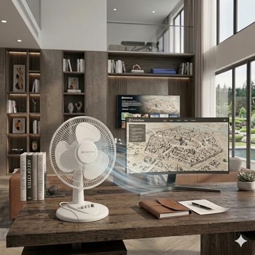 Comfort Zone White 16-Inch Oscillating Table Fan with Adjustable Tilt, 3-Speed, Quiet Desktop Fan CZ161WT