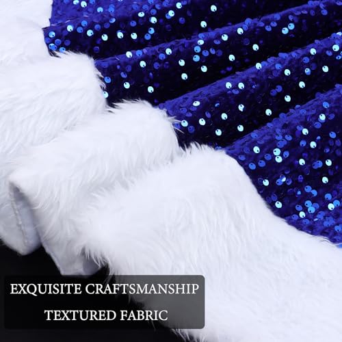 Dremisland 30 Inch Blue Sequin Christmas Tree Skirt with Faux Fur Edge