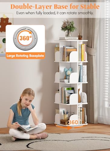 White Rotating Bookshelf Tower, 4-Tier Spinning Corner Bookcase for Small Spaces