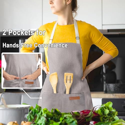 BeLuyi Adjustable Bib Apron with 2 Pockets Chef Cooking Kitchen Restaurant Aprons for Women Men (Black Pinstripe)