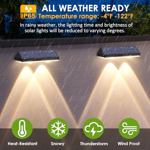 Solar Fence Lights Outdoor 3000K-6000K 3 Modes 8 Pack Black