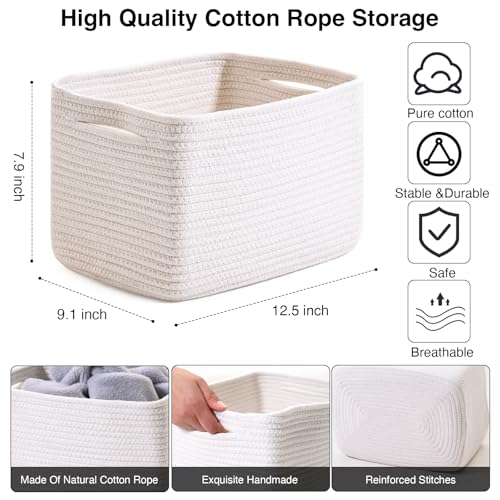 ICERZCZ 4 Pack Off White Storage Baskets 12.5 x 9.1 x 7.9 inches, Multi-Purpose Organizing Cubes