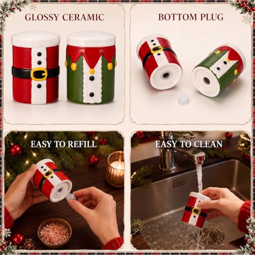 Santa & Elf Salt and Pepper Shaker Set - Christmas Kitchen Decor, Ceramic, 2 Pieces
