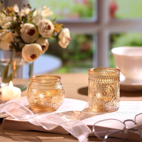 48Pcs Gold Votive Candle Holders Set - Glass Candle Holders for Weddings & Home Decor - Variation: Gold / 48 PCS