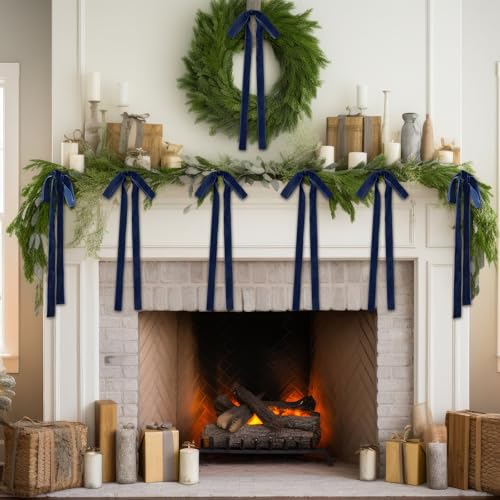 Glitinsel 24 Pcs Navy Blue Velvet Christmas Tree Bows 9x13" Holiday Decor