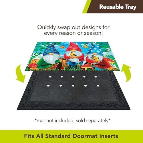 Outdoor Rubber Doormat Tray with Floral Design - Heavyweight Recycled Rubber