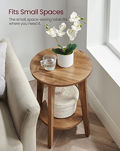 VASAGLE Honey Brown 2-Pack Round Side End Tables with Lower Shelf