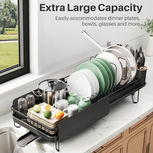 Large Expandable Dish Drying Rack for Kitchen Counter – Black, 19.3-29.4 in | SNTD