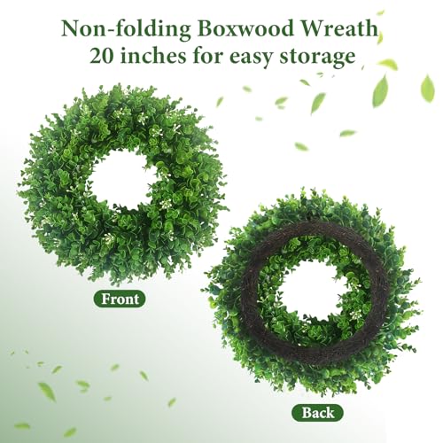 20'' Boxwood Wreath with White Sash - Artificial Front Door Decor