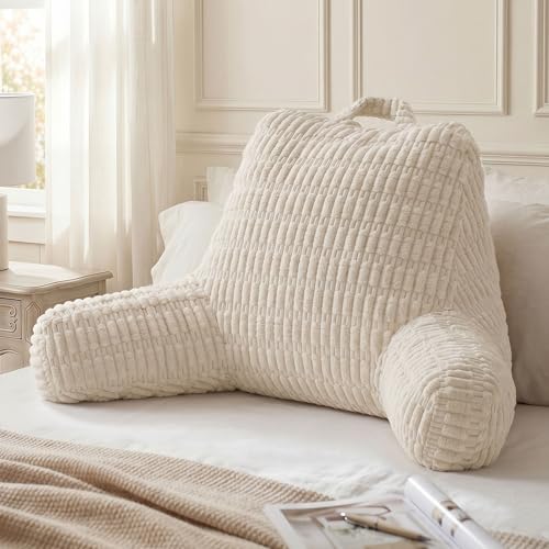 Textured Off White Large Reading Pillow with Arms & Pockets - 20 Inch