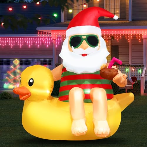 EYOYDE Christmas Inflatable Santa on Duck Outdoor Decor 4.5ft with LED Lights