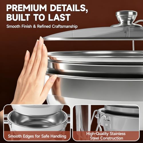 PRESGO 2 Pack Stainless Steel Buffet Chafing Dishes 5QT with Tongs & Spoons, Silver
