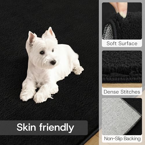 Castlye 6x9 Black Faux Cashmere Area Rug - Soft Non-Slip Living Room Carpet