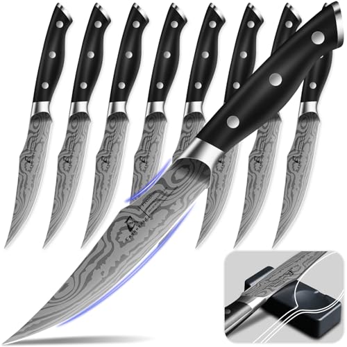 CoquusAid 8-Piece Steak Knives Set with Rest - High-Carbon Steel, Sharp & Durable