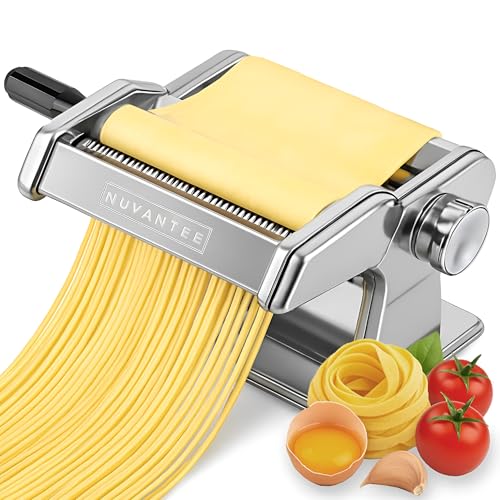 Nuvantee Silver Pasta Maker with Adjustable Thickness & 2 Cutters, 3-in-1 Noodle Machine