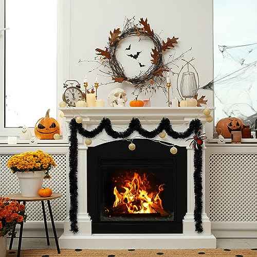 Apragaz 19.68Feet Black Garland - Sparkle Halloween Tinsel Garland for Holiday Tree, Table, Door, Wall, Rail, Fireplace, Parade Floats - Halloween Garland for Indoor & Outdoor Home Party Decoration