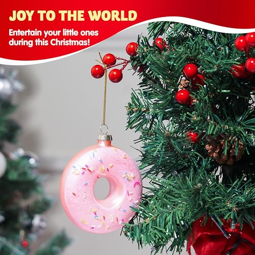 Joiedomi Pink Donut Glass Christmas Ornament - Tiny Blown Glass Holiday Ornament