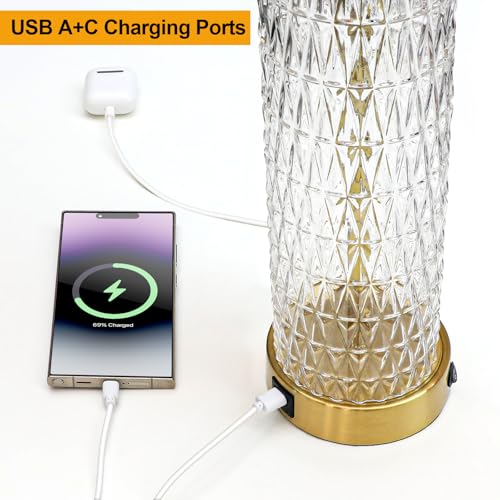 Set of 2 Gold and Black Bedside Table Lamps with Nightlight & USB Charging Ports - 27.75"