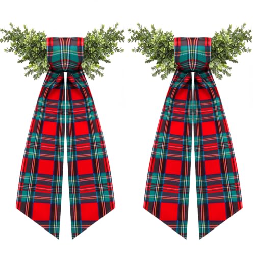 2 Pack Christmas Wreath Sash Ribbon - Red & Green Plaid, 56 x 4.5 in, Satin