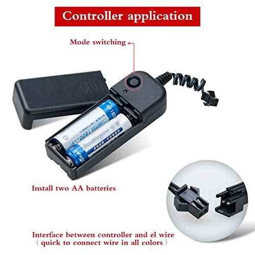 lychee EL Wire Neon Glowing Strobing Electroluminescent Light El Wire w/Battery Pack for Parties, Halloween Decoration (White, 9ft)