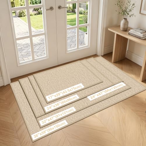 LEKEEPGO 3' x 4'11" Khaki Indoor Non-Slip Washable Door Mat - Large 36"x59" Rug