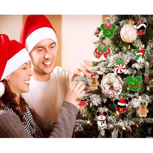 Christmas Decorations Tree Hanging Double Sided Plastic Christmas Tree Decorations 24pcs Winter Themed Merry Christmas Party Ornaments Hanging Sign Photo Prop for Holiday Xmas Decor