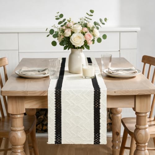 Artoid Mode Black Stripe Woven Rustic Table Runner 12x72 Inch