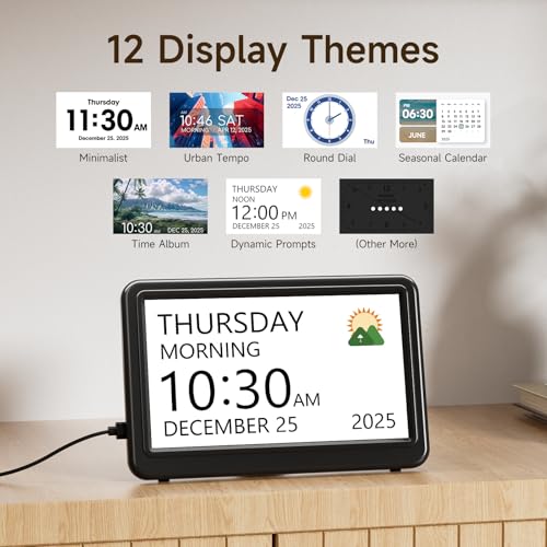 Raynic Digital Calendar Clock for Seniors, Office & Home - Black, 7 Inches