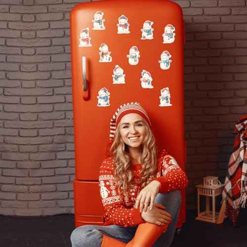 12pcs Snowman Refrigerator Magnets, Christmas Magnets for Fridge Cute Snowman Magnetic Decorations Decorative Holiday Magnets Winter Fridge Sticker for Xmas Party Decor