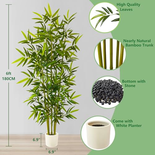 Warmplants 6ft Artificial Bamboo Tree with White Planter - Realistic Fake Plant for Indoor & Outdoor Decor