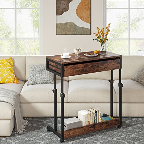 Tribesigns Brown Portable Adjustable Desk with Drawers & Wheels