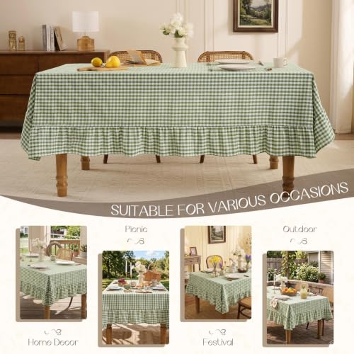 Romanstile Gingham Ruffled Tablecloth Rectangle, 60 x 120 Inch, Sage