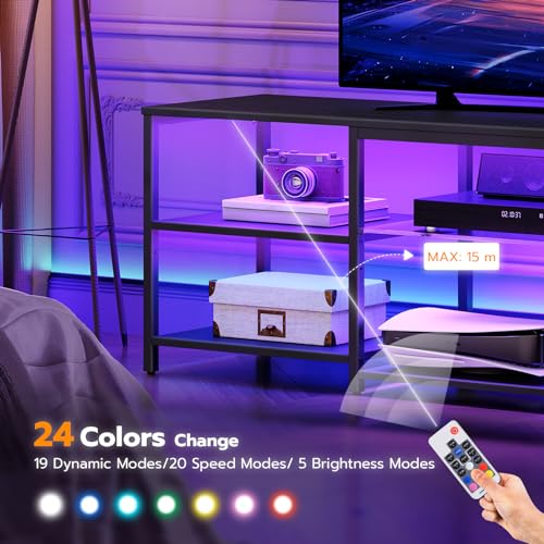 63-Inch Black LED TV Stand with Charging Station for 75 Inch TVs, Gaming Entertainment Center